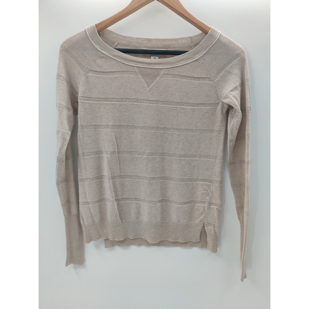 Banana Republic Womens XS Beige Metallic Striped Lightweight Raglan Sweater